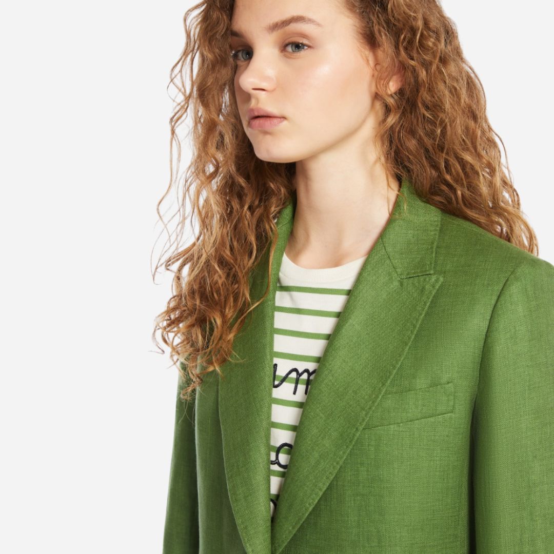Washed Linen Blazer -  Green