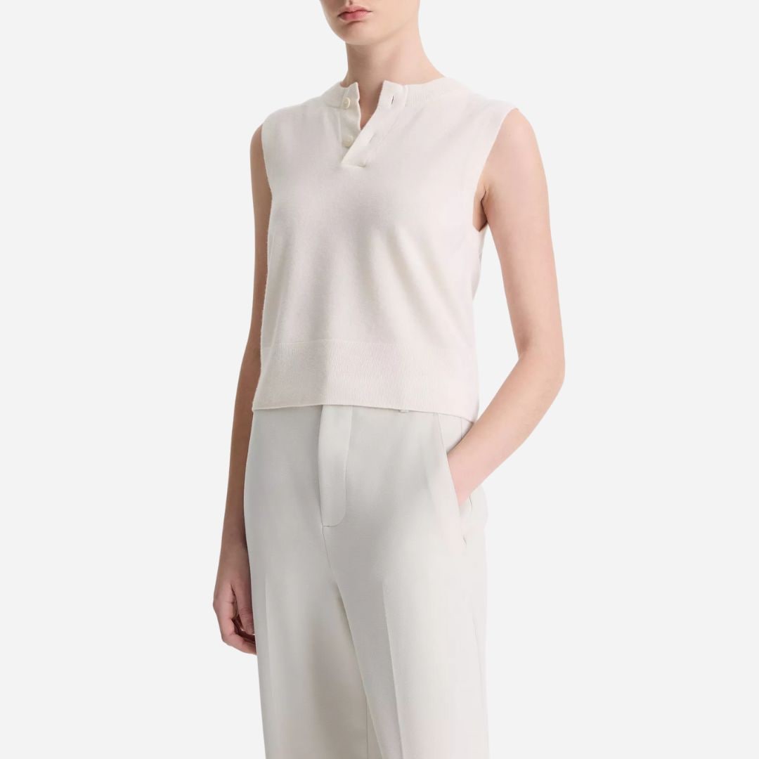Wool-Blend Henley Shell - Off White