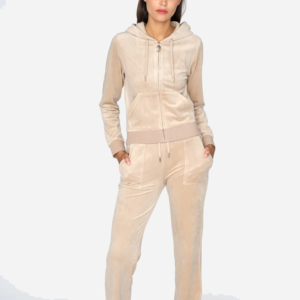 Del Ray Classic Velour Pant Pocket Design Warm Taupe
