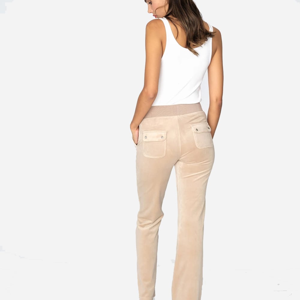 Del Ray Classic Velour Pant Pocket Design Warm Taupe