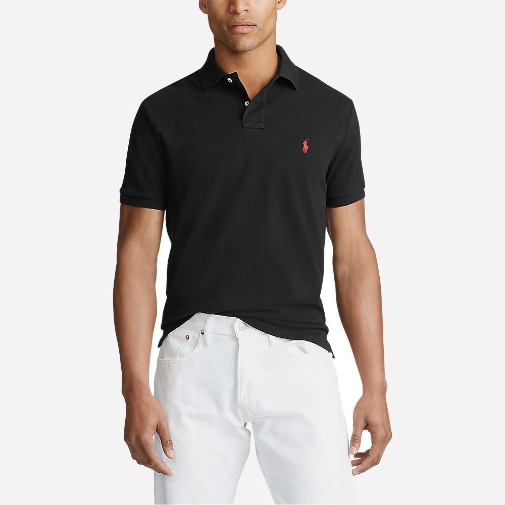 Custom Slim Fit Mesh Polo Shirt - Black