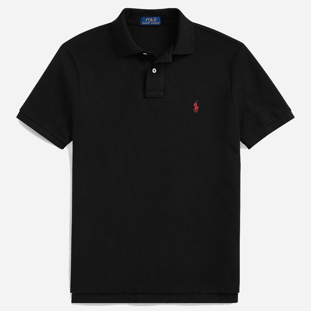 Custom Slim Fit Mesh Polo Shirt - Black