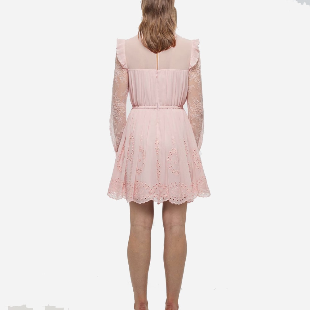 Pink Broderie Chiffon Mini Dress Dusty Pink