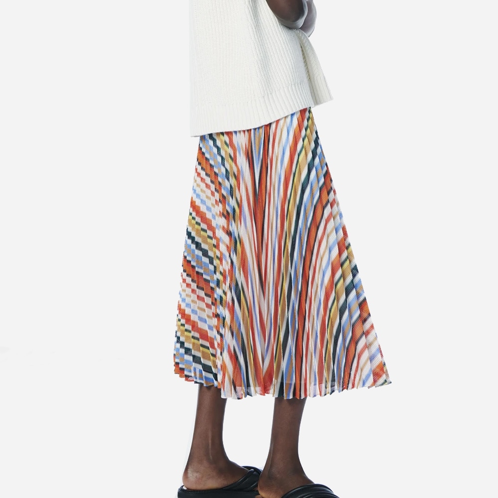 Pleated Stripe Skirt Multi